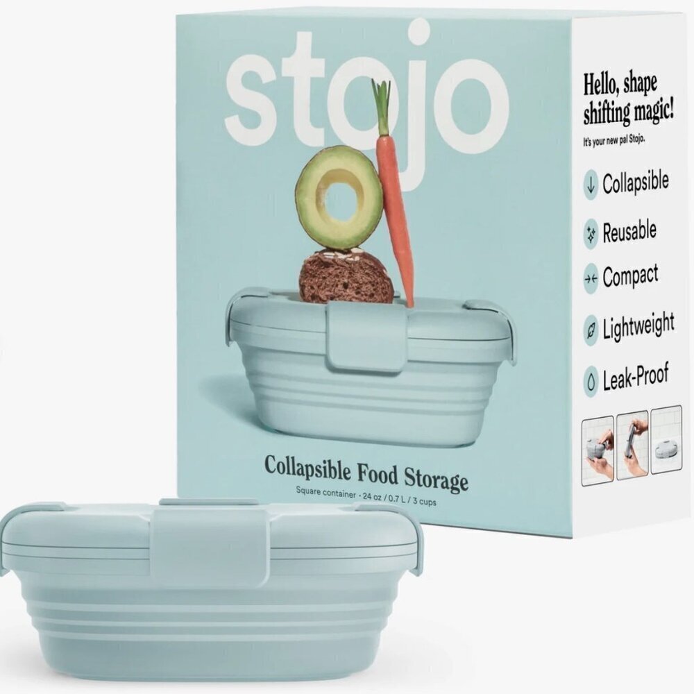 Stojo 24 Oz Collapsible Sandwich Lunch  Box Aquamarine Work School Sustainable